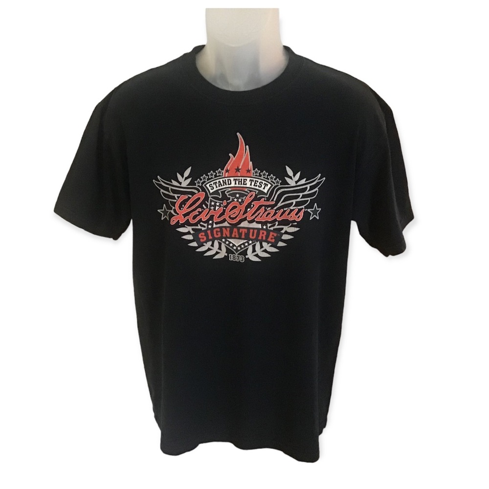 Levi Strauss Signature Men’s T-shirt Short Sleeve Black Red White Biker Sz Med…